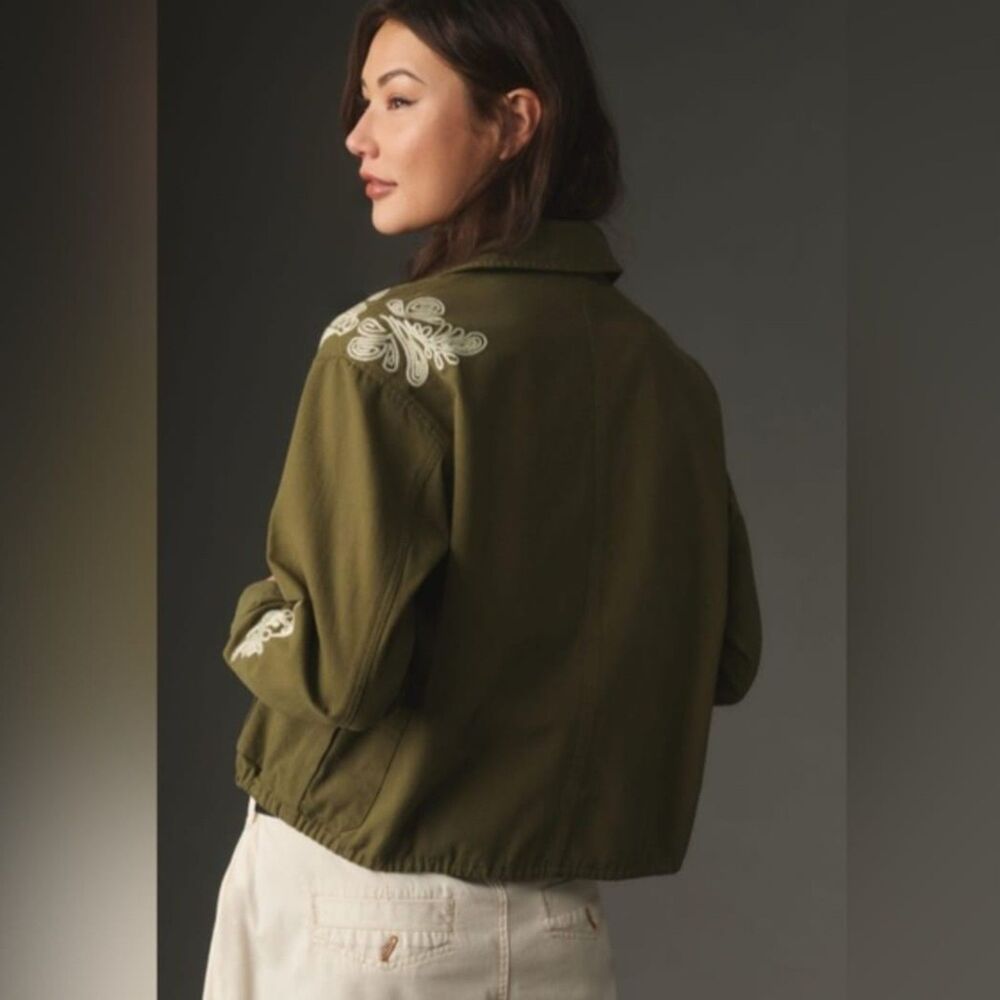 Anthropologie Dolan Embroidered Utility Jacket Green Oversized Small - Picture 2 of 11